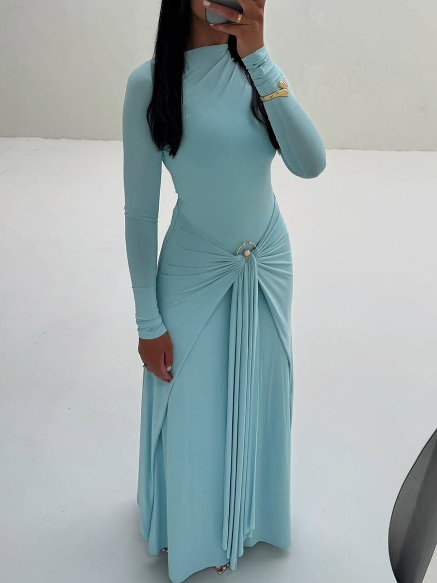 Telespremiada Metallic Embellished Pleated Fitted Dress