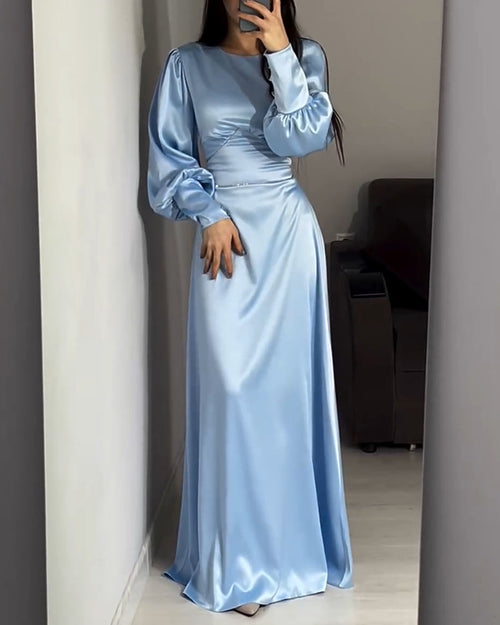 Telespremiada Elegant Waisted Pleated Cuff Dress